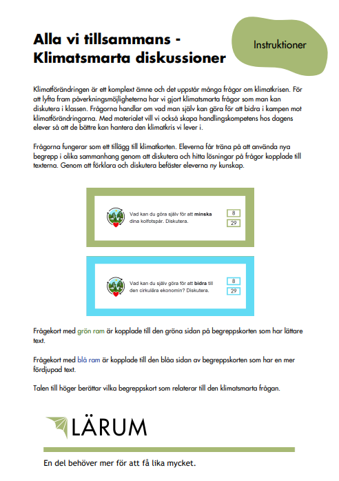 Pärmbilden för Klimatsmarta diskussioner - lärarhandledning och frågekort